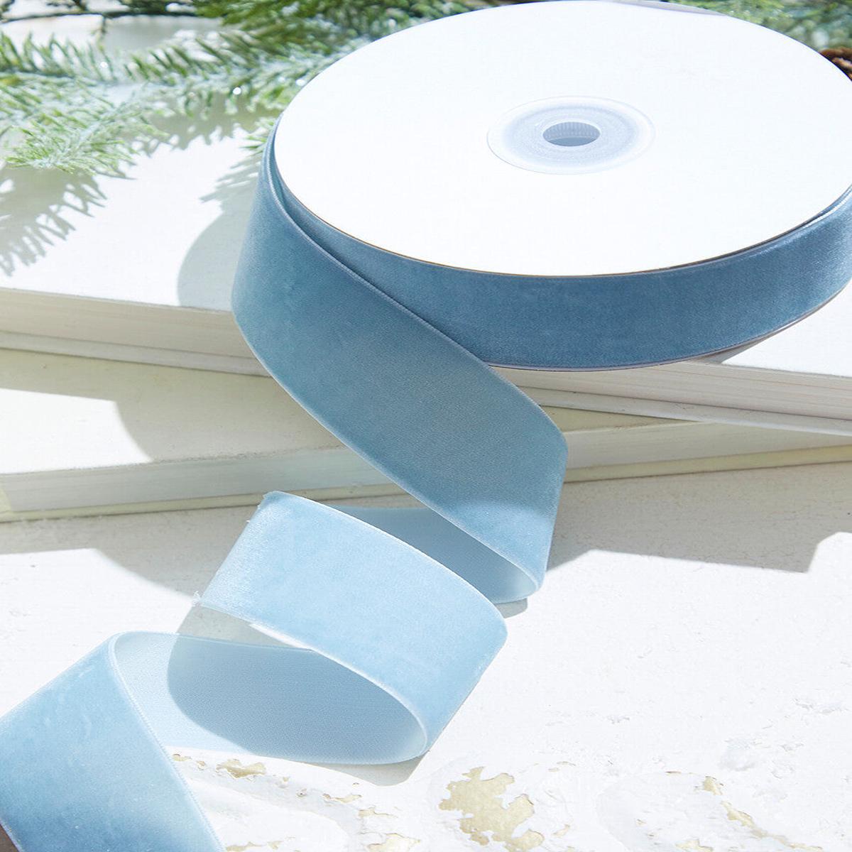 1.5 Inch x 10 Yard Light Blue Unwired Velvet Ribbon