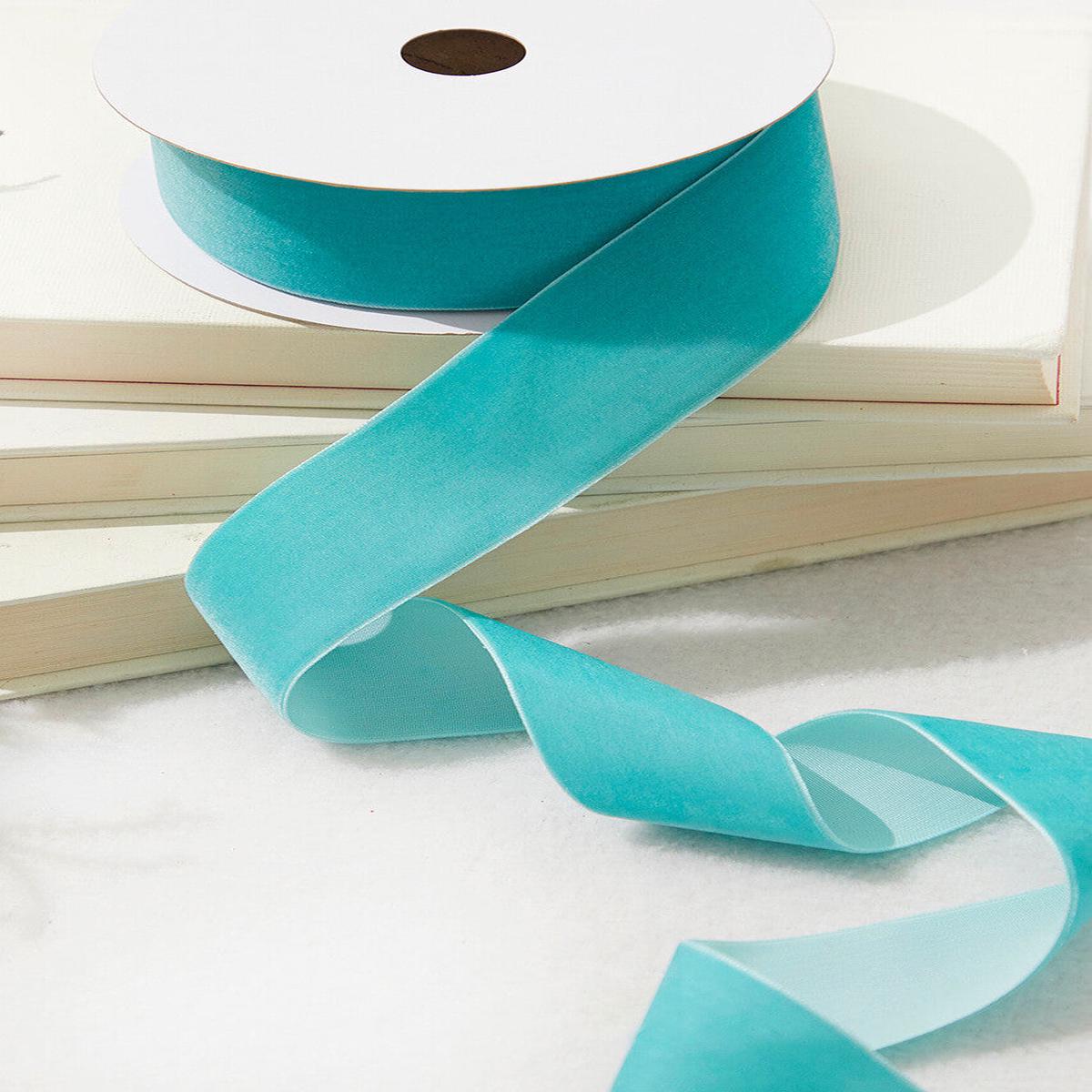 1.5 Inch x 10 Yards Green Teal Unwired Velvet Ribbon