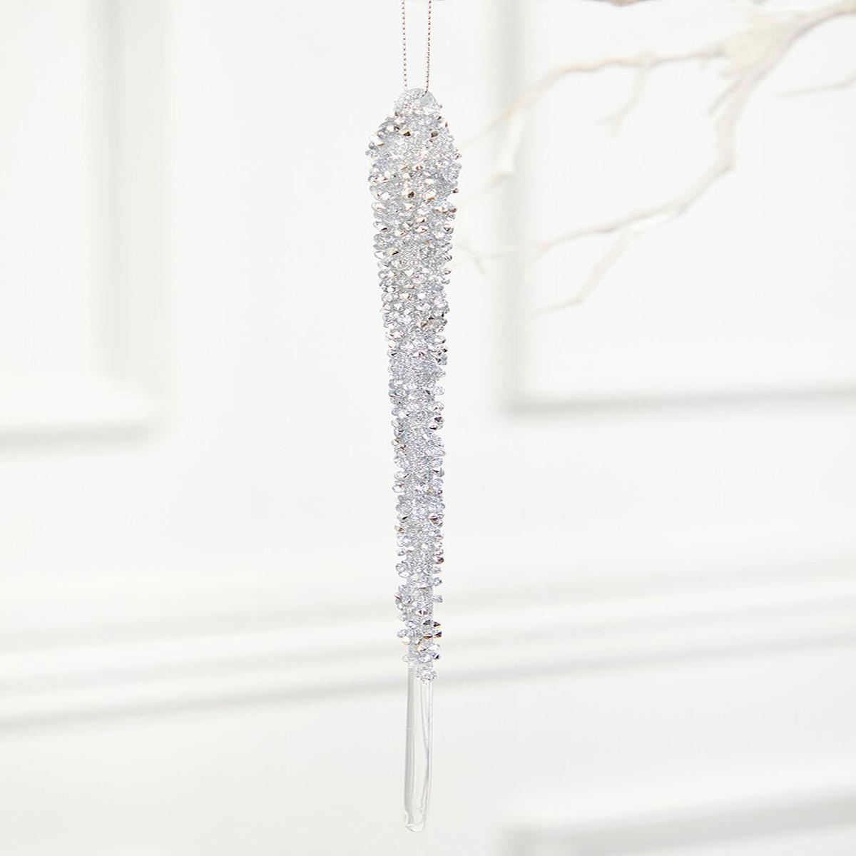10 Inch Silver Icicle Glass Ornament Decorative Christmas Hanging Ornament