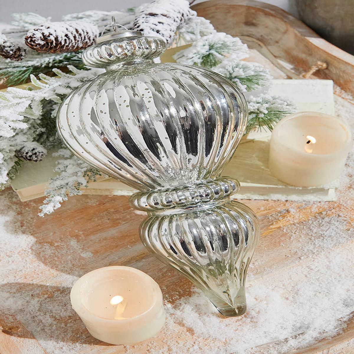 12 Inchi Lantern Antique Mercury Glass Ornament Elegant Holiday Tree Decoration