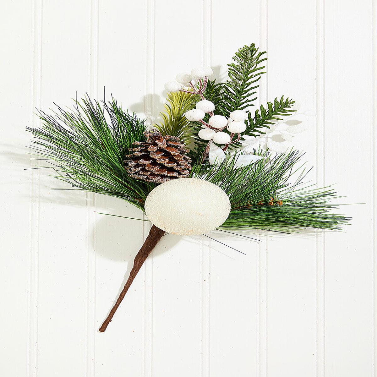 14.5 Inch White Glitter Pine Cone Ornament Spray Decorative Christmas Pick