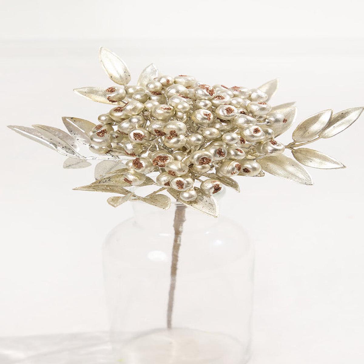 14 Inch Platinum Metallic Berry Bunch Stem Christmas Decor
