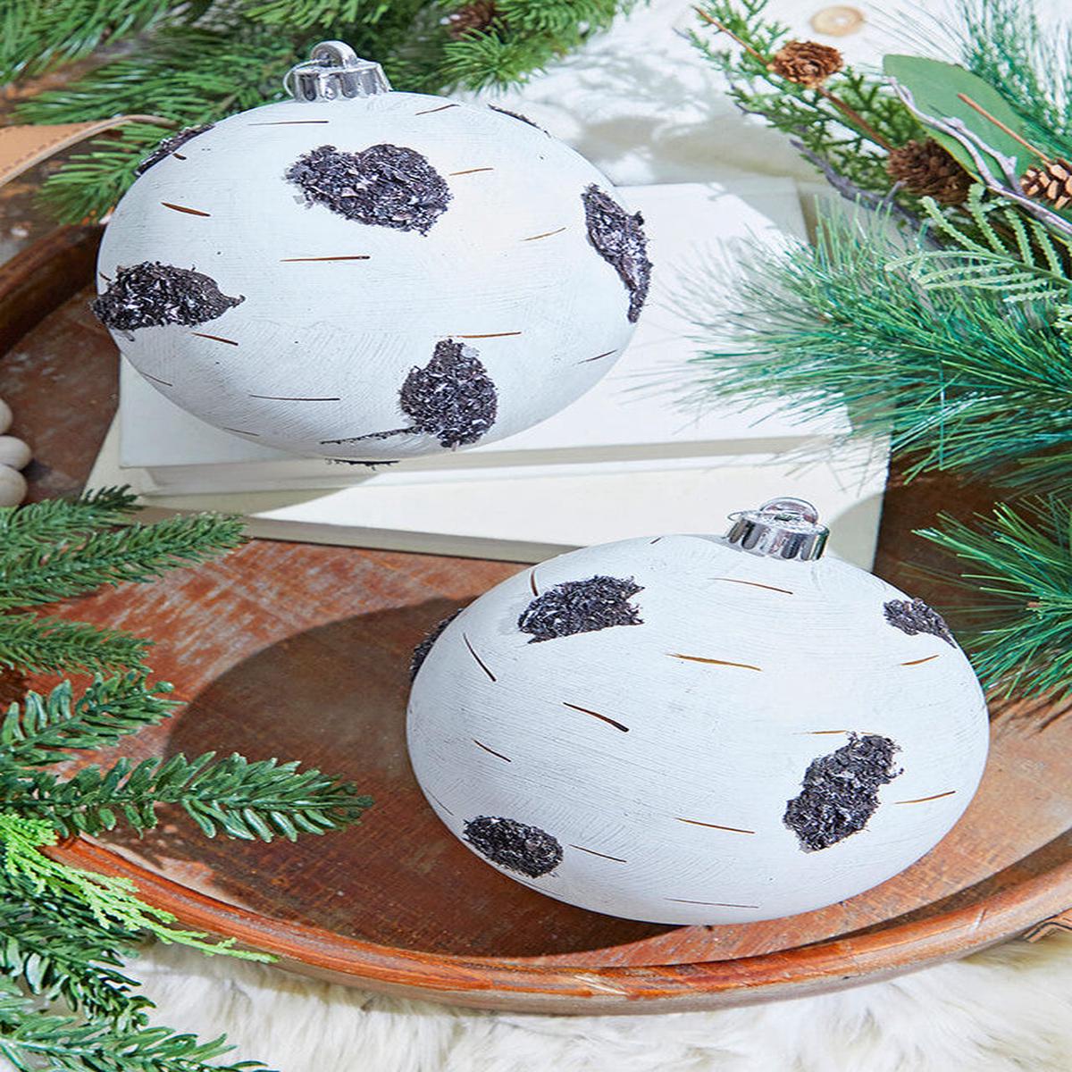 15cm Birch Ball Christmas Ornaments Set of 2 Winter Decor