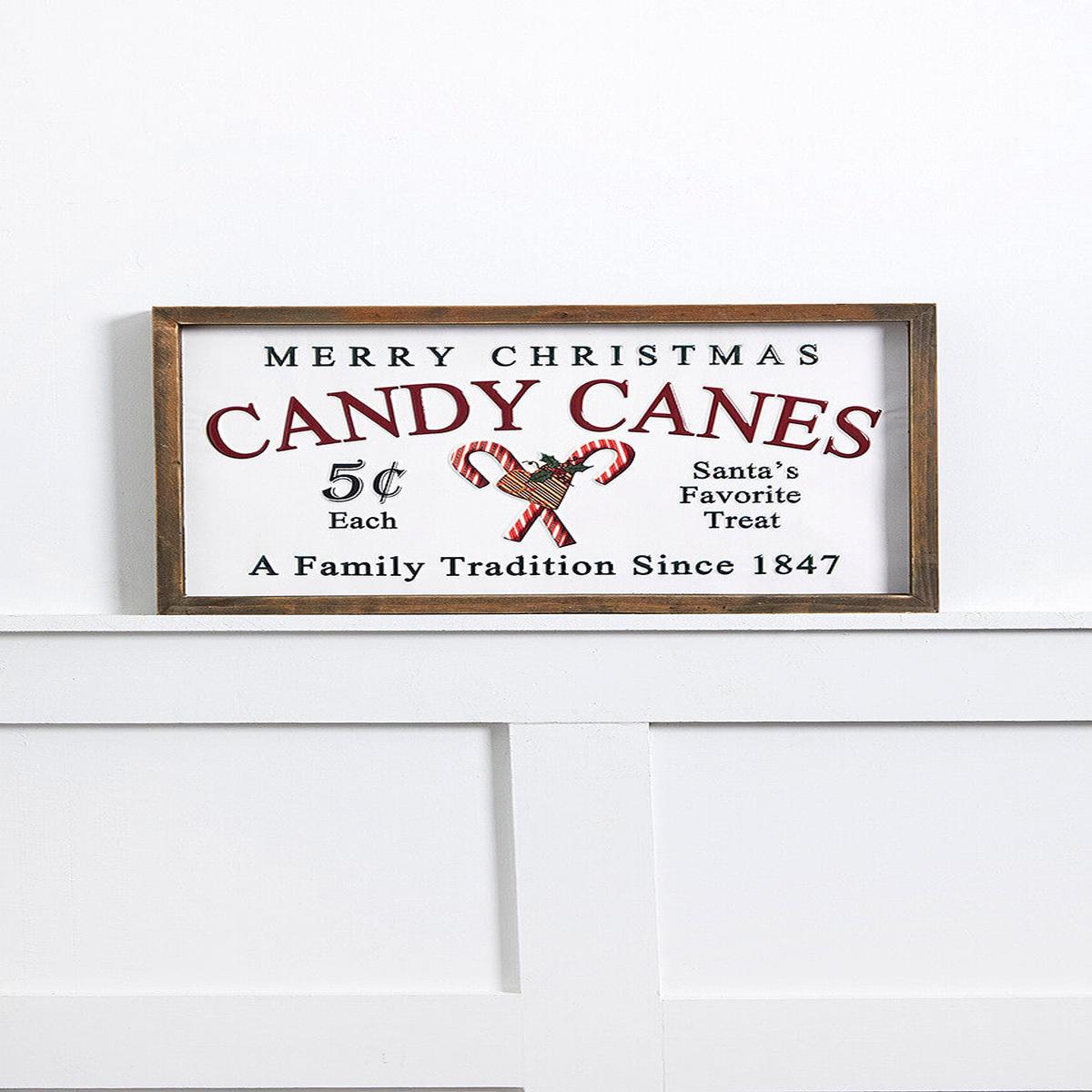 17 Inchi Wood & Metal Candy Canes Wall Sign Festive Holiday Home Decor