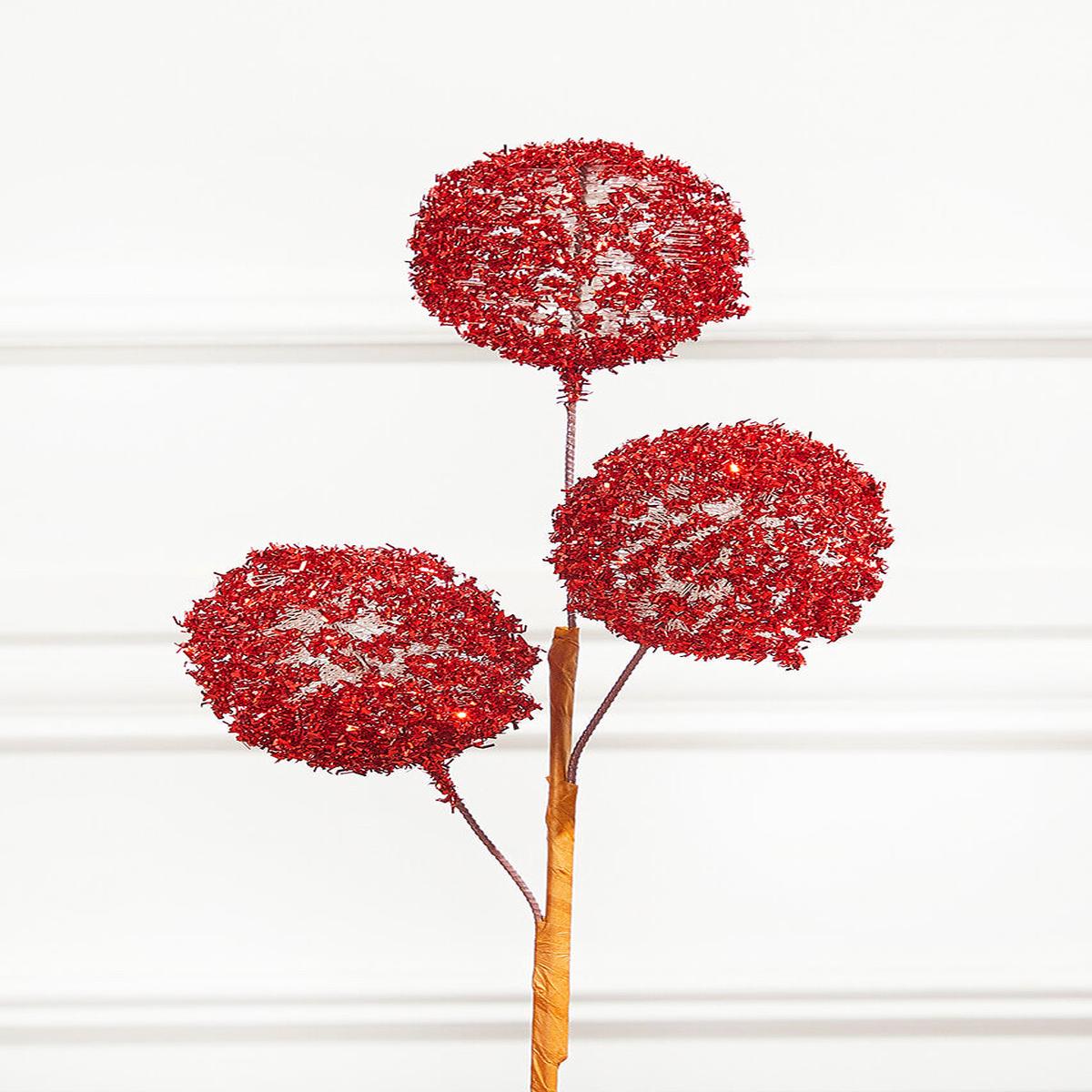 18 Inch Red Tinsel Ball Pick Decorative Christmas Spray