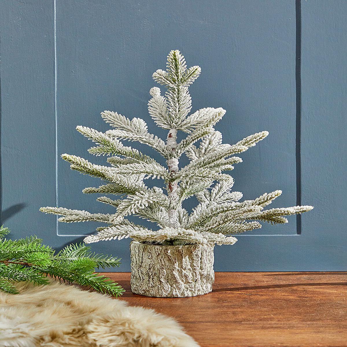 18 Inchi Potted Noble Fir Tree with Snow Winter Christmas Tabletop Decor