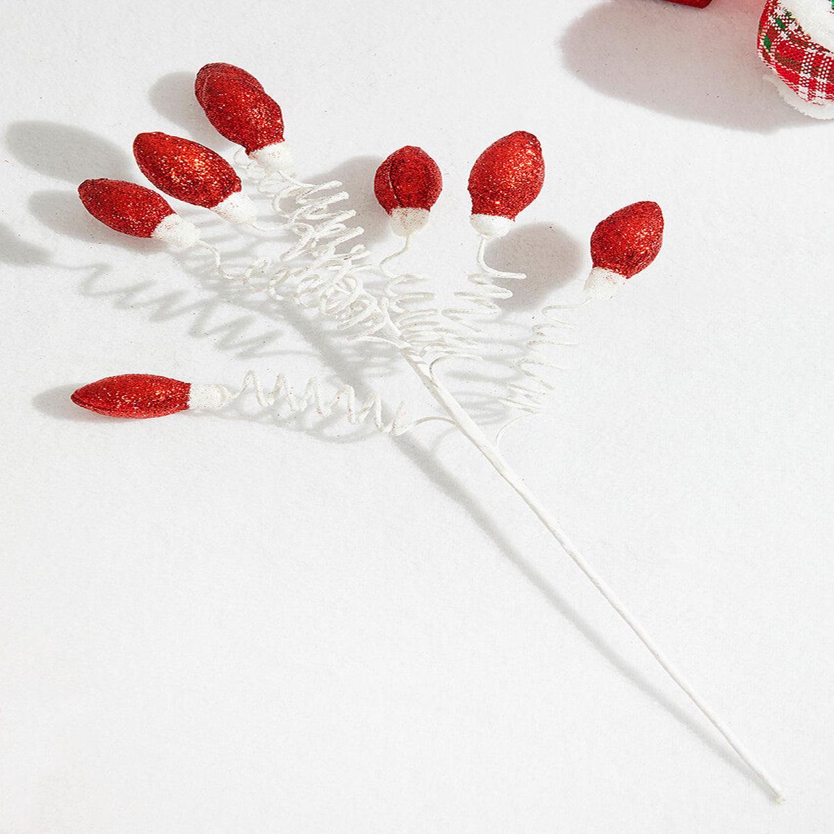 20.5 Inch Red Glitter Christmas Light Bulbs Spray Decorative Holiday Stem