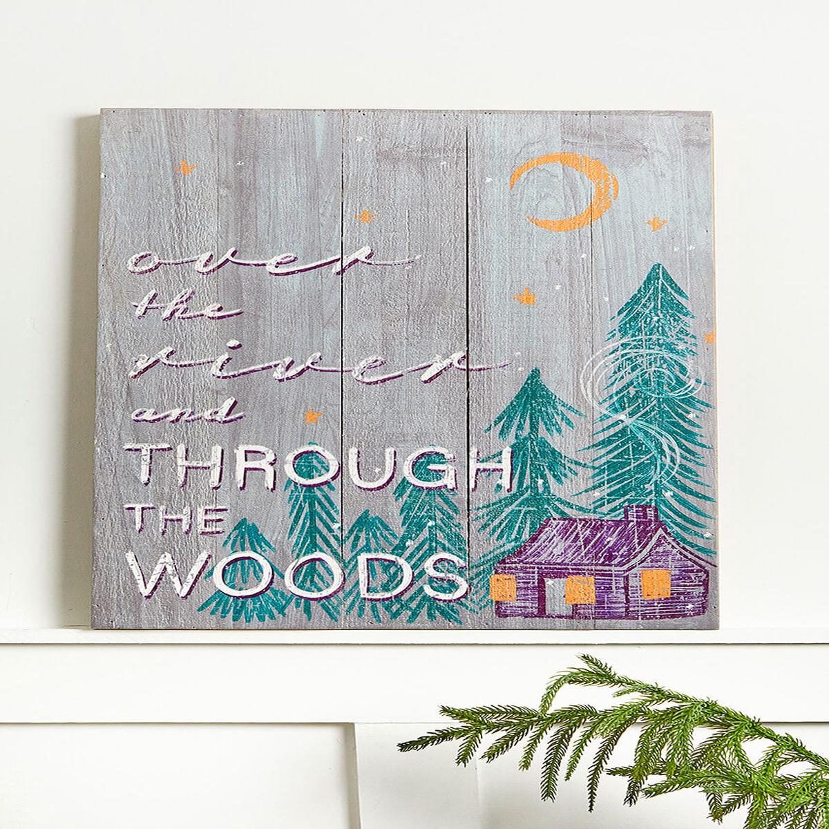 20 Inchi x 16 Inchi Through the Woods Wooden Sign Winter Christmas Cabin Wall Decor