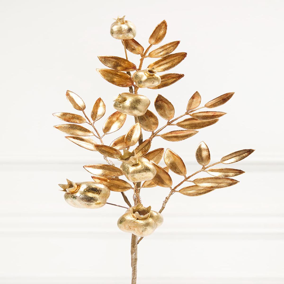 26 Inch Antique Gold Metallic Pomegranate Stem  Timeless Luxury with Festive Golden Glow