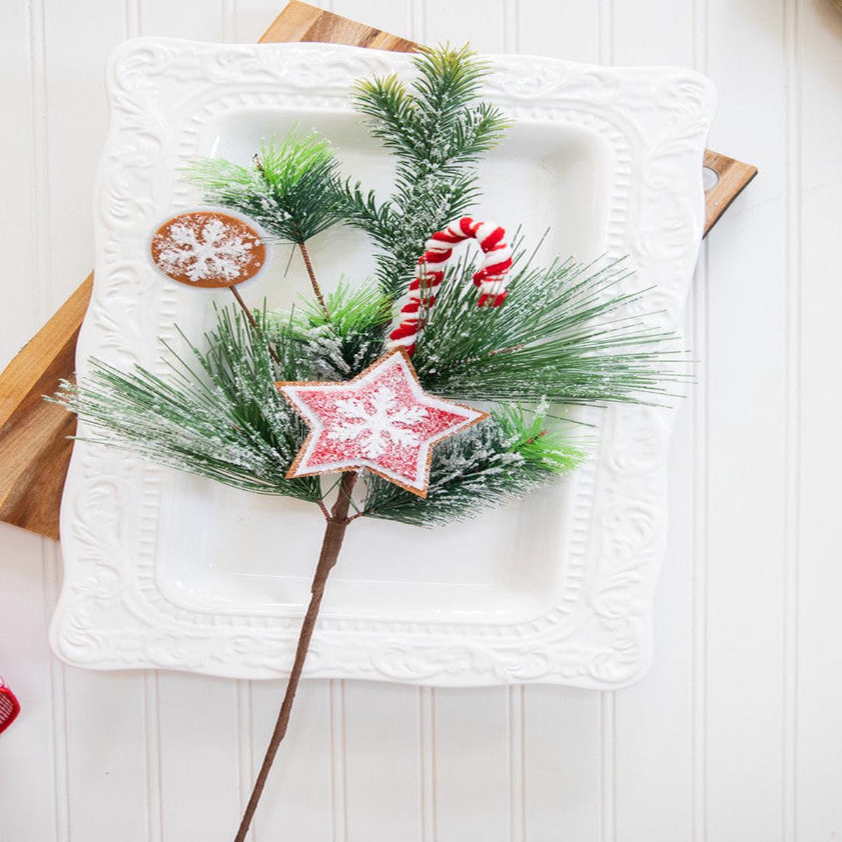 26 Inch Gingerbread Cookie Pine Spray  Sweet Whimsical Holiday Charm for Festive Dcor