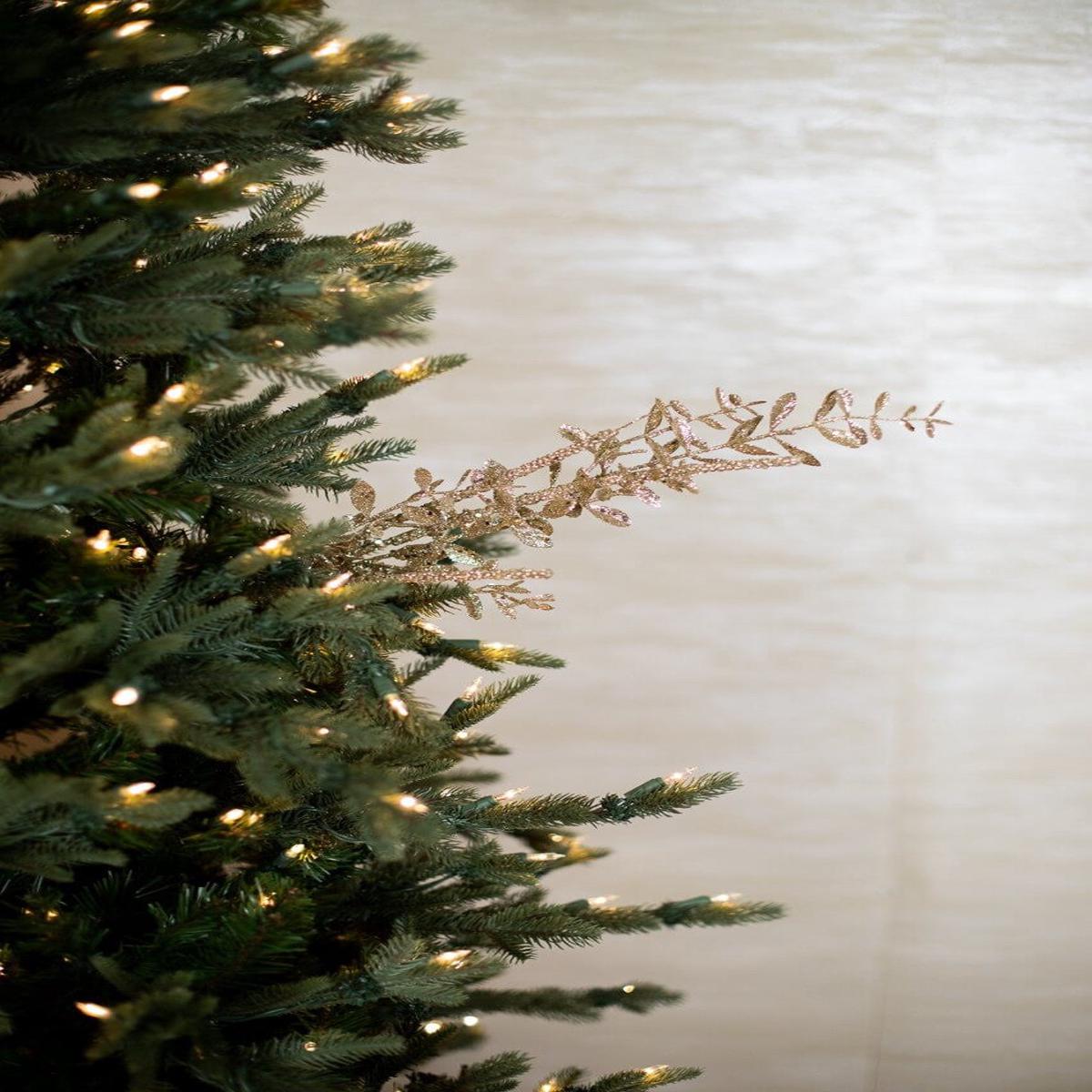 29 Inch Champagne Glitter Sequin Boxwood Berry Spray