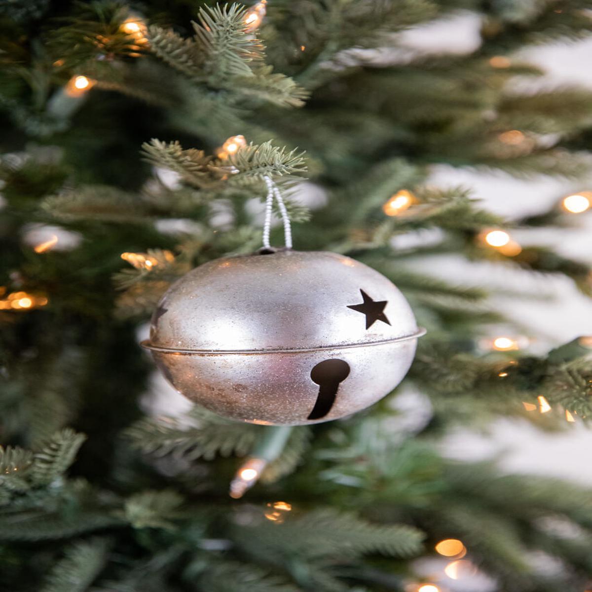 3.5 Inch Glitter Metal Antique Bell Ornament - Silver
