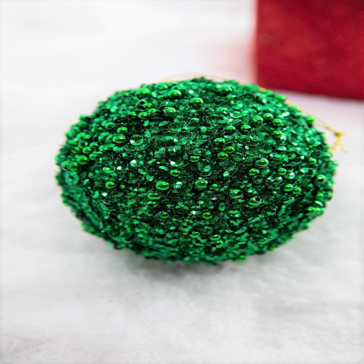 3.5 Inch Green Glitter Ball Ornament Decorative Christmas Tree Ornament