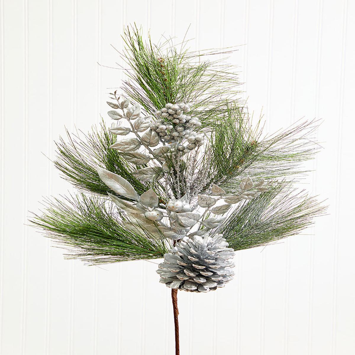 30 Inchi Berry Pine Cone Cedar Spray - Silver Holiday Decor Accent