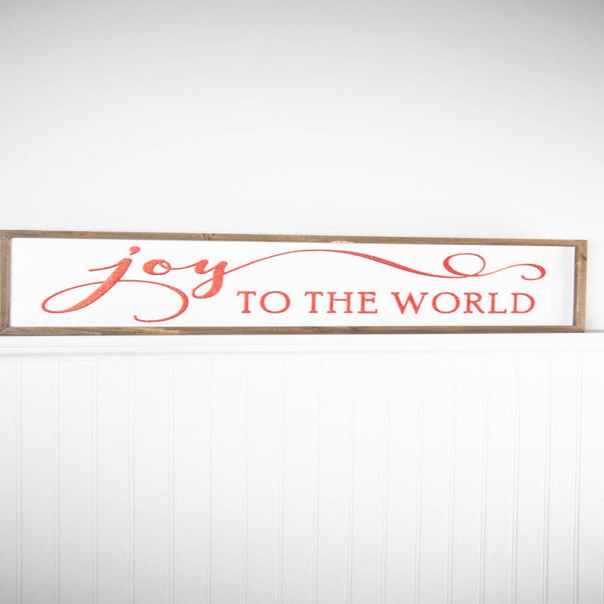 31.8 Inchi Joy To The World Embossed Sign with Wood Frame & Glitter Accent Letters Farmhouse Christmas Wall Decor
