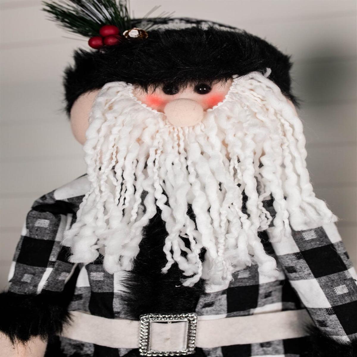 32 Inch Black and White Buffalo Check Santa and Snowman Plush Figurines Holiday Christmas Decorative Mantel Shelf Display Set Accent Decor