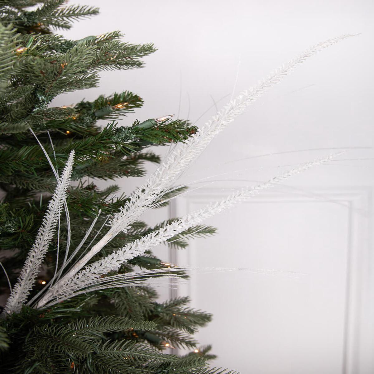 34 Inch Glitter Mica Triple Spike Grass Spray - White