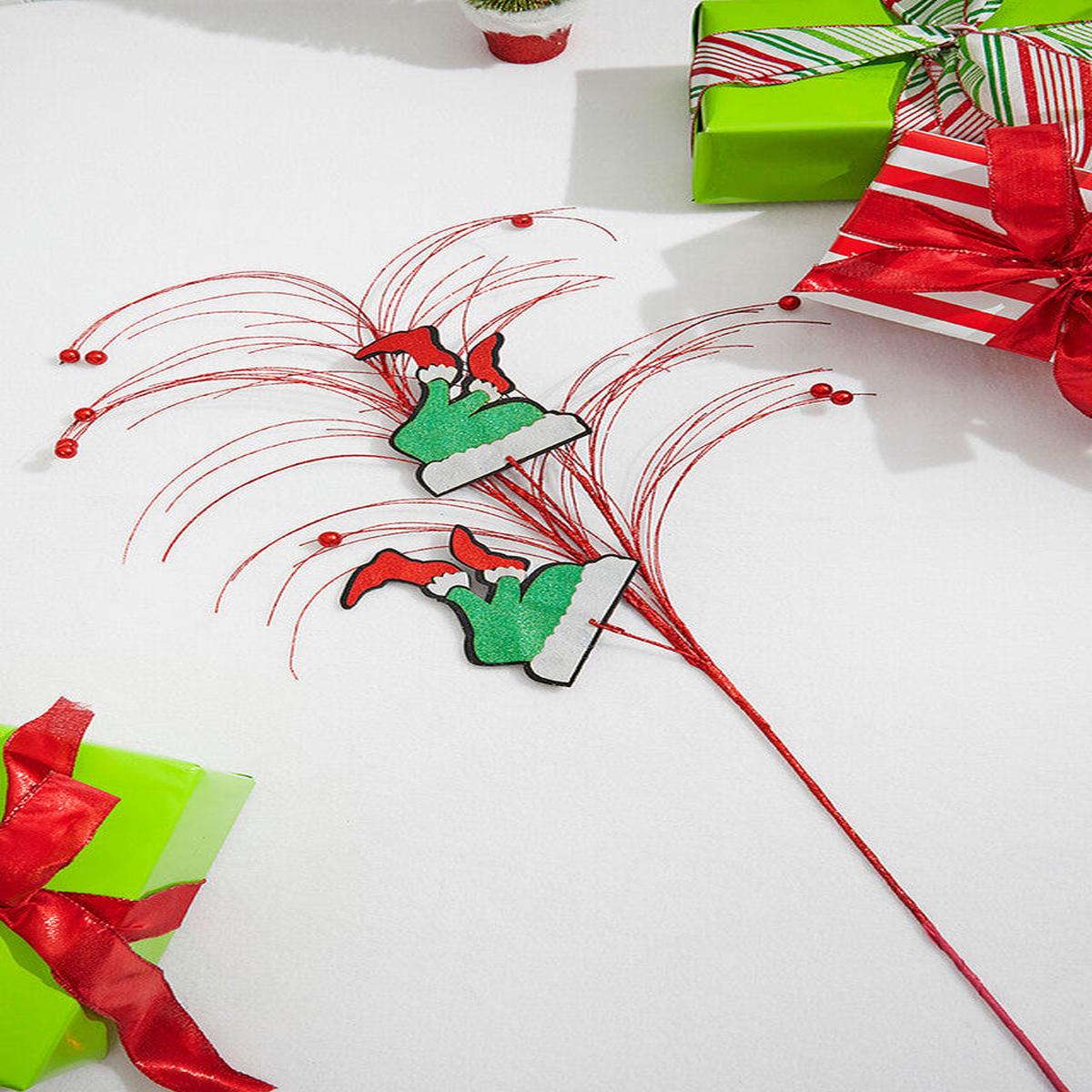 37 Inch Red, White and Green Glitter Leg Grass Spray  Whimsical Monster Holiday Fun for Festive Dcor