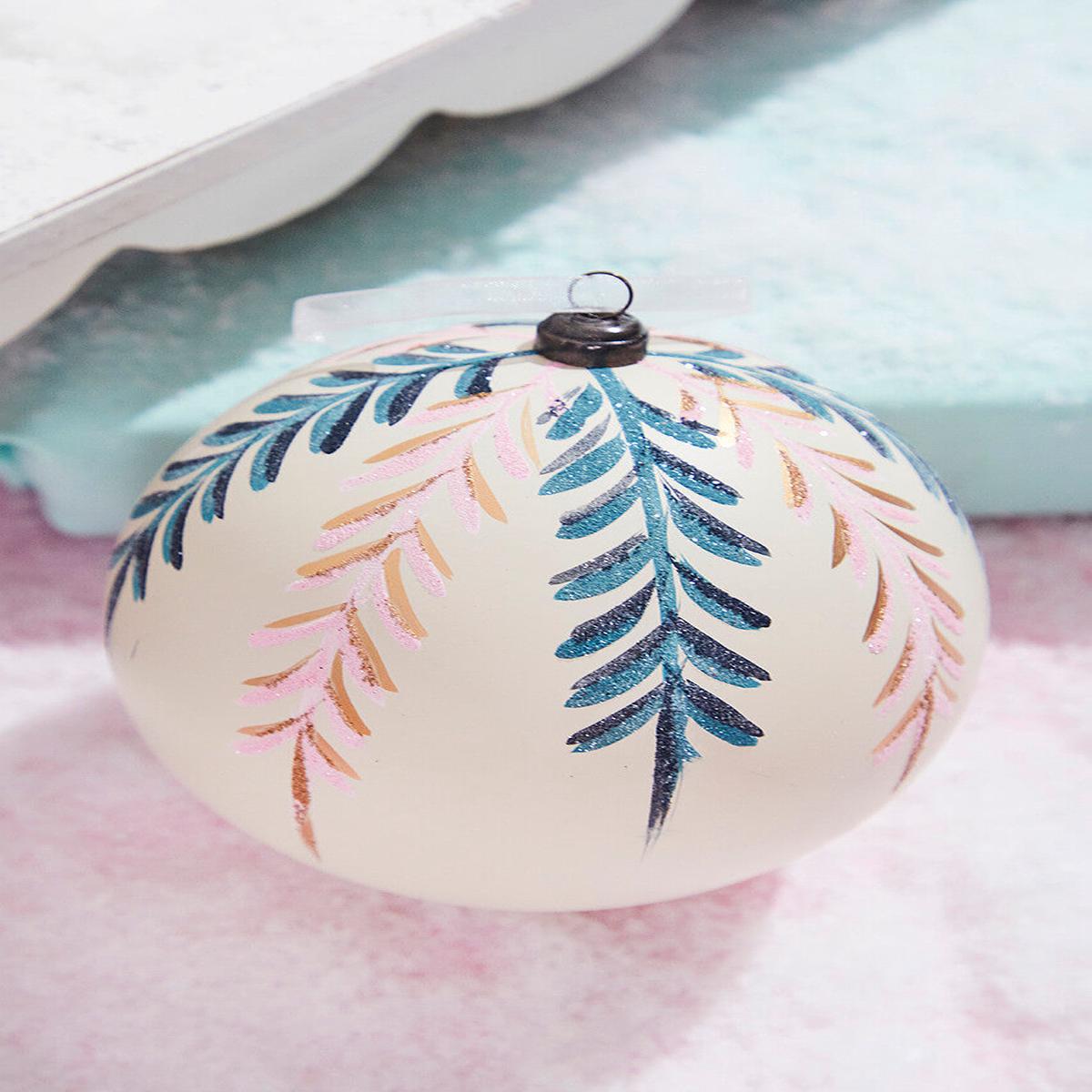 Pink Vine Ball Ornament 5 Inch Gold Blue Glitter Decor