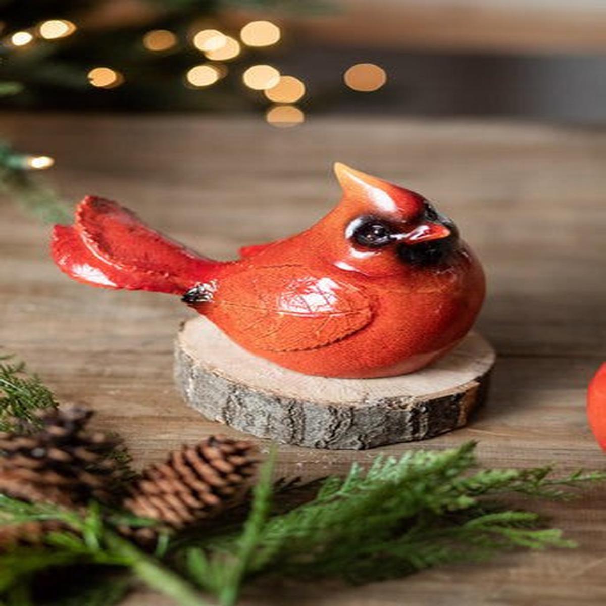Resin Cardinal Figurine 6 x 4 Inch Red Holiday Shelf Decor