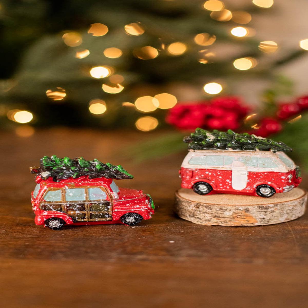Resin Holiday Vehicle with Tree Ornament 3.7 Inch Christmas Decor