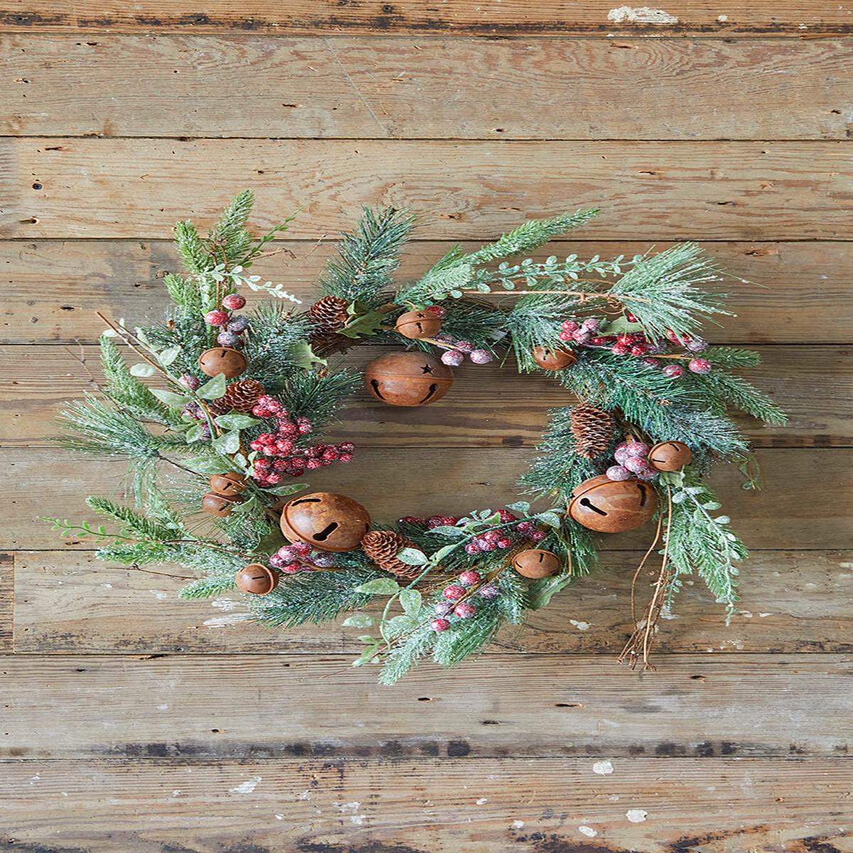 Rustic Bell Christmas Wreath 18Inch Holiday Decor