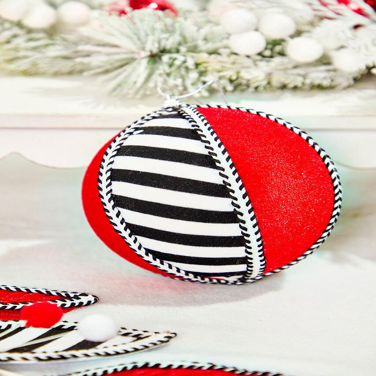 Stripe Ball Ornament 6 Inch Red Black White Christmas