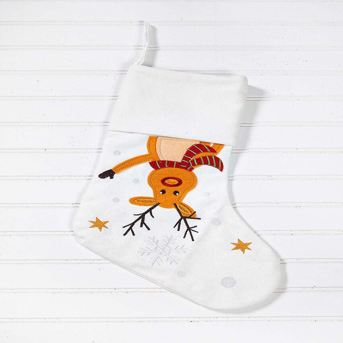 White Stocking with Rudolph Christmas Holiday Mantel Decor