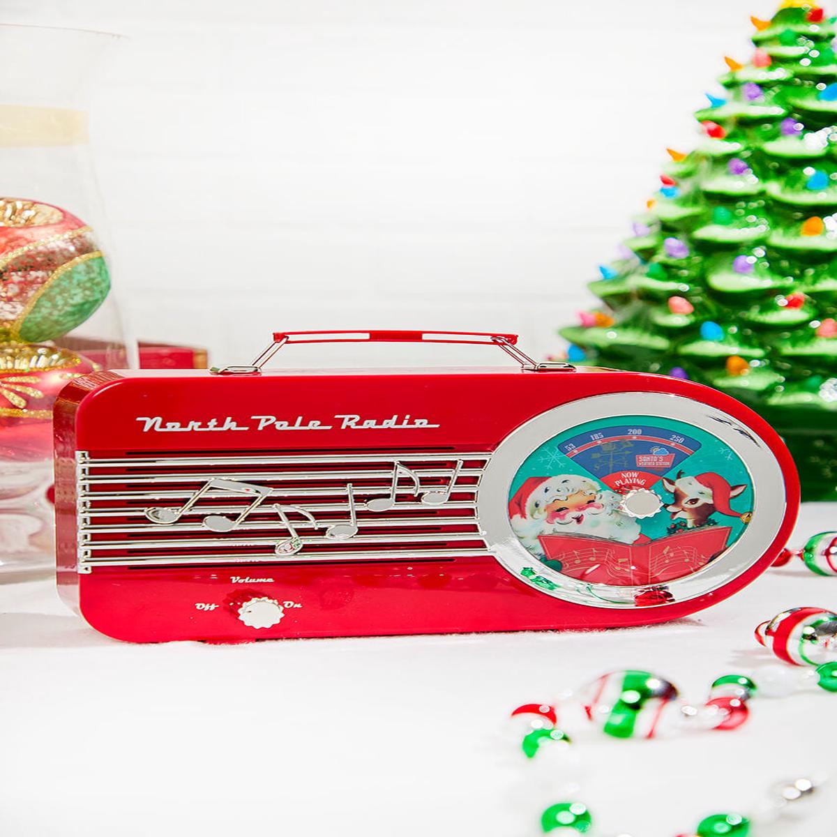 10 Inch North Pole Radio Red Vintage Style Christmas Music Player Battery Operated Holiday Decor Speaker