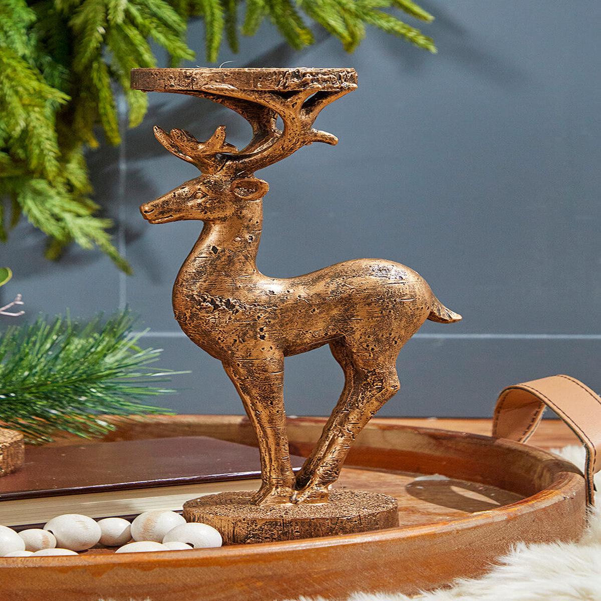 12 Inch Resin Deer Candle Holder Woodland Christmas Decorative Accent Piece