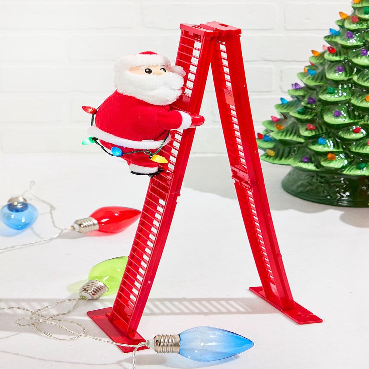 17 Inch Tabletop Climbing Santa Animated Christmas Ladder Decor with Music and Lights