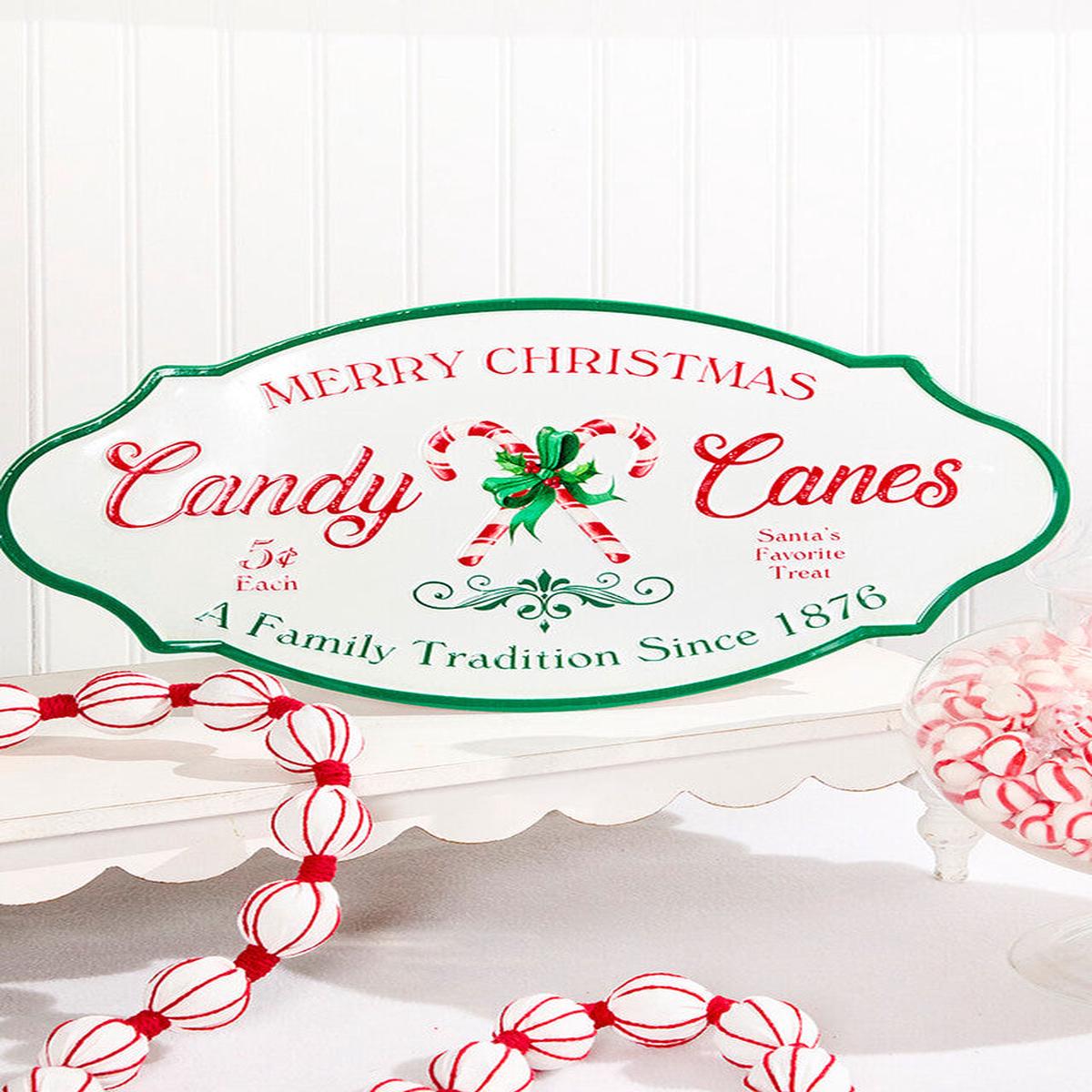 18x10 Inch Metal Candy Cane Sign Merry Christmas Decor