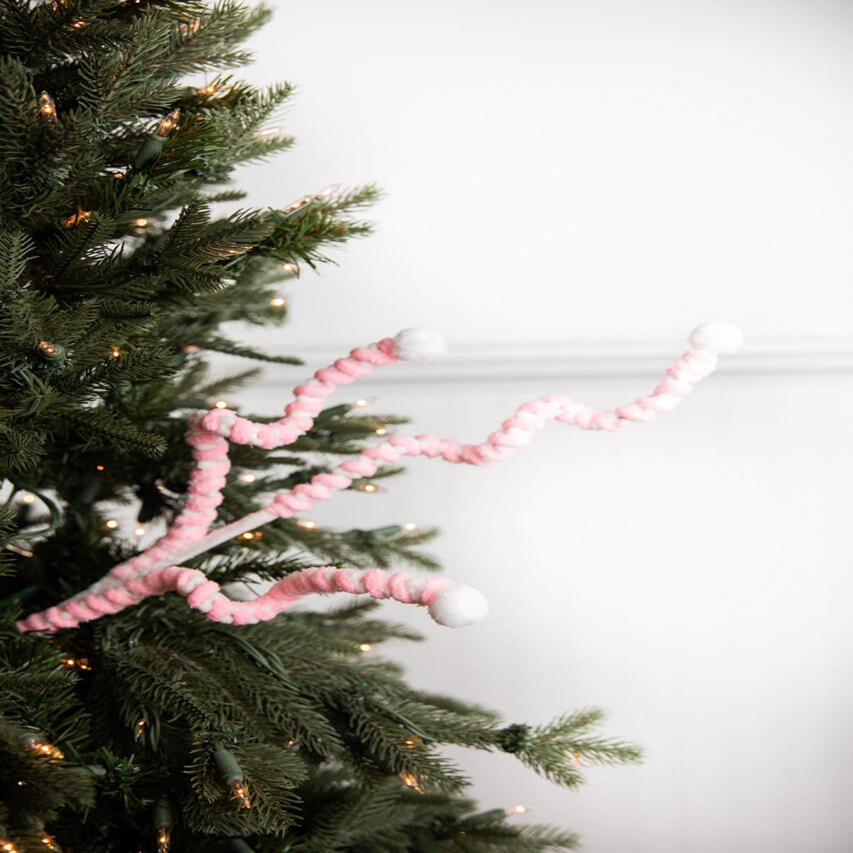 25 Inch Mini Cotton Ball Peppermint Christmas Spray - Pink/White