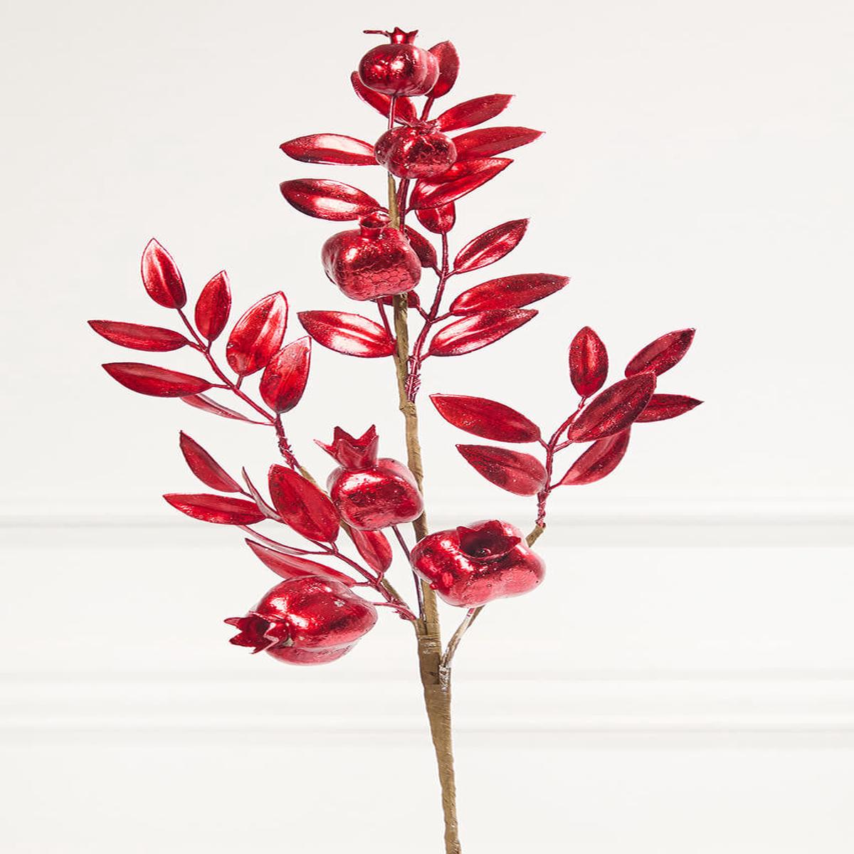 26 Inch Red Metallic Pomegranate Stem  Festive Sparkle for Classic Holiday Elegance