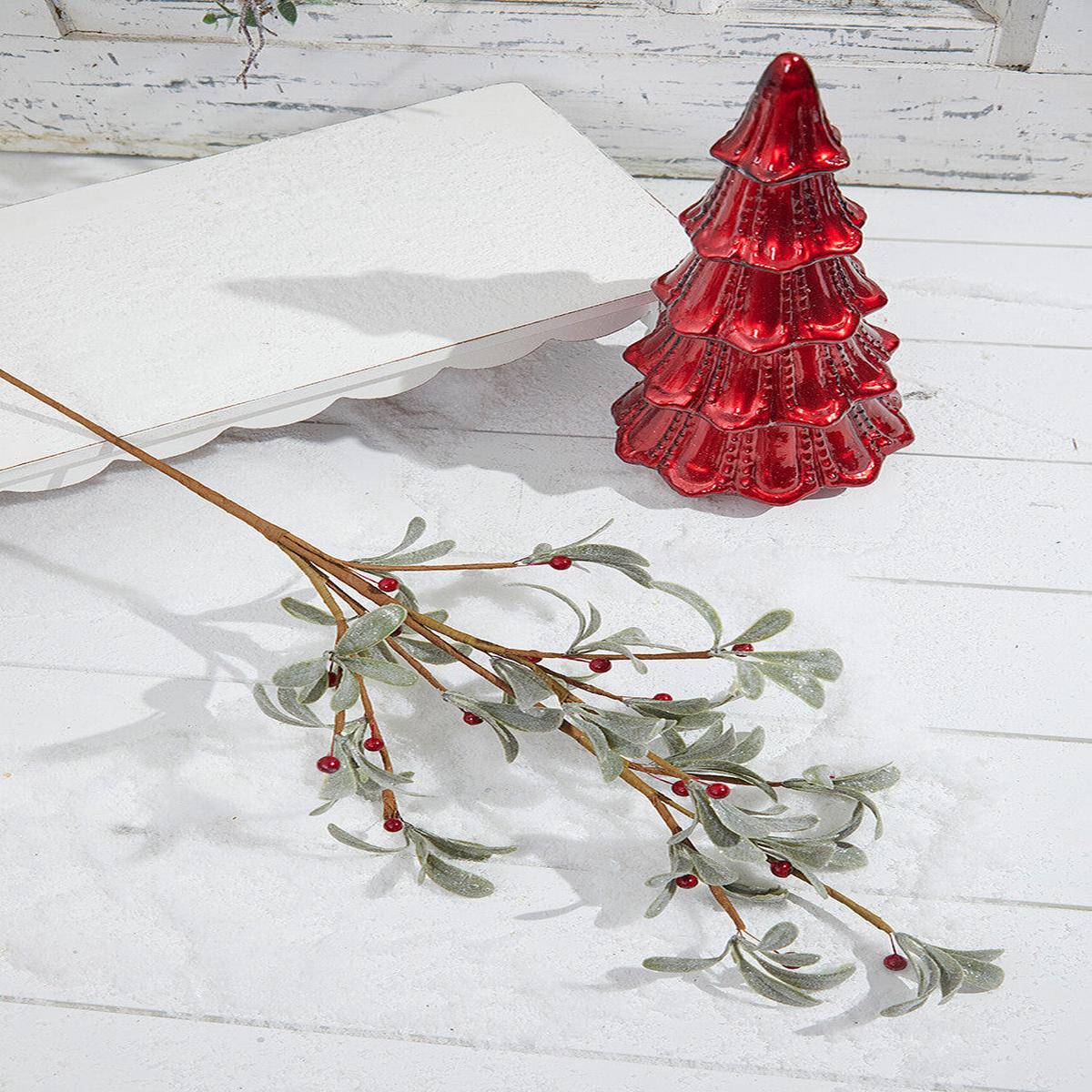 29 Inch Boxwood Berry Spray Red and Green Christmas Decor Stem