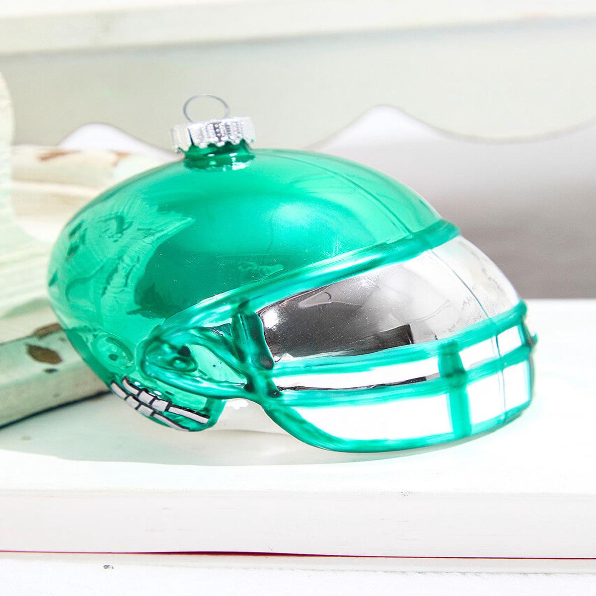3.5 Inch Emerald Green Glass Football Helmet Ornament