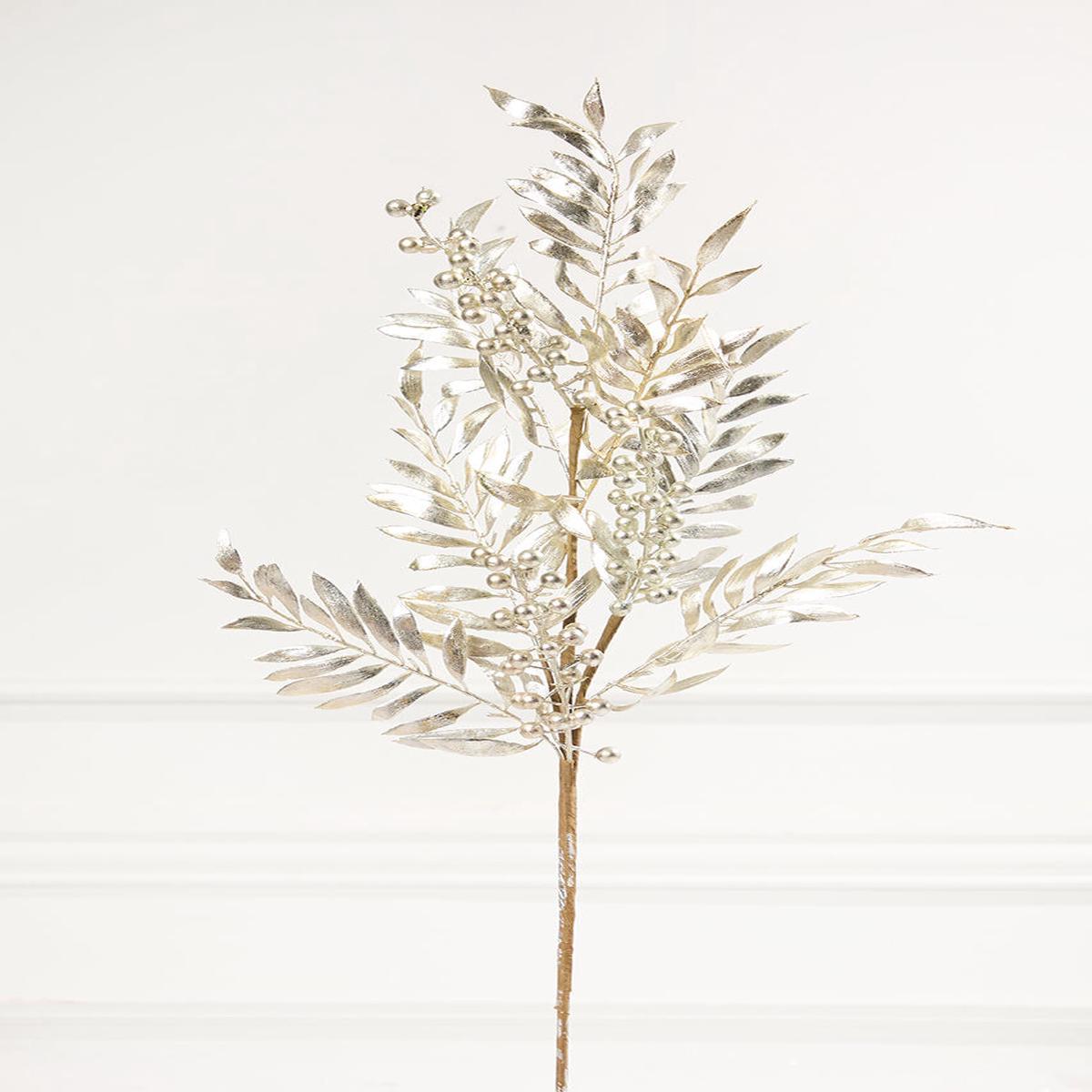 30 Inch Platinum Metallic Pepperberry Stem
