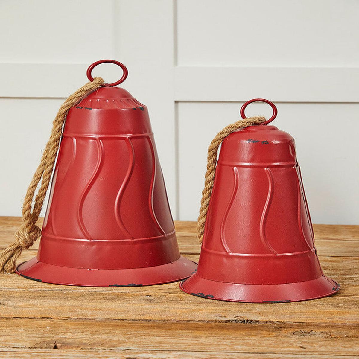 Rustic Red Metal Bell Ornament Farmhouse Antique Style Christmas Hanging Holiday Decor