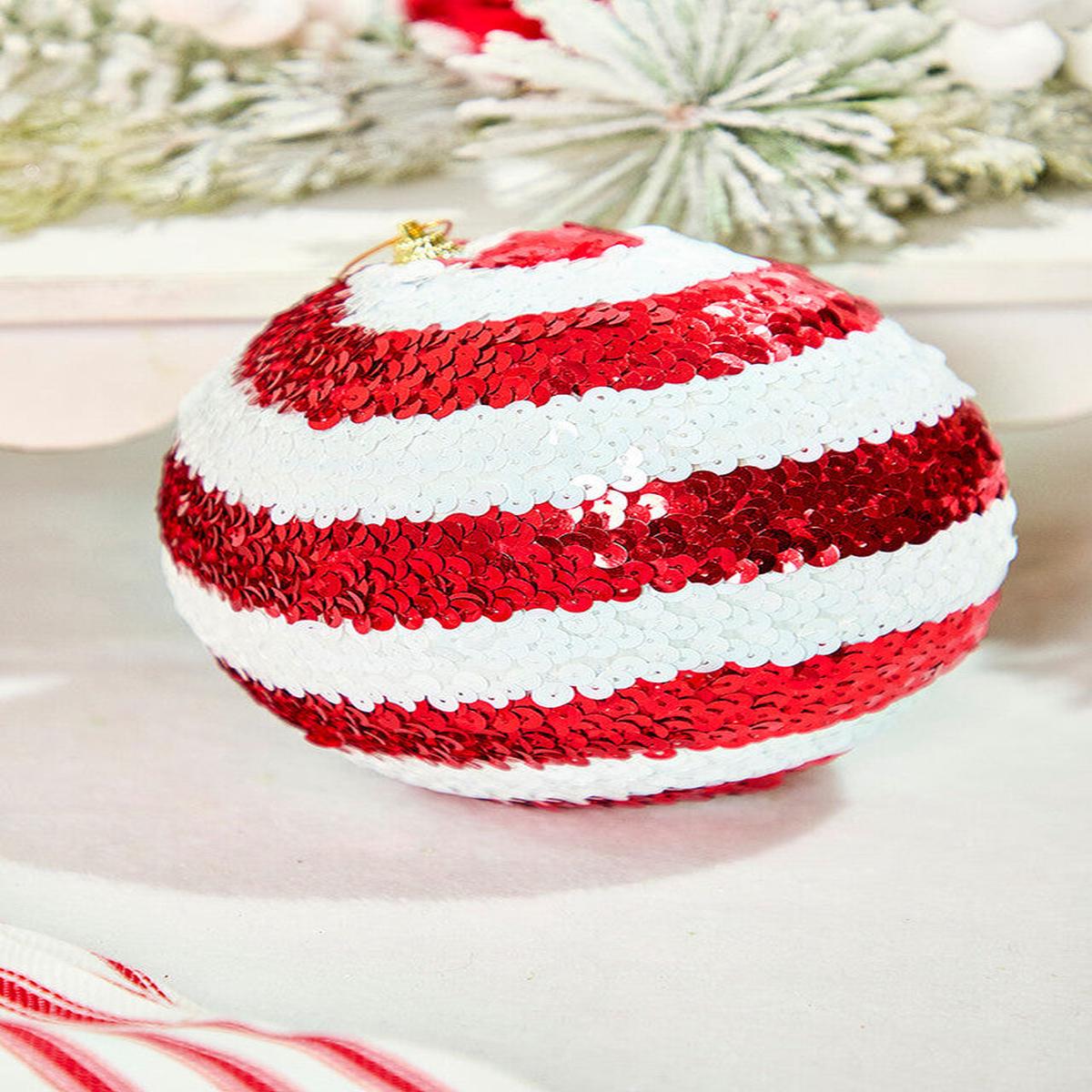 Sequin Stripe Ball Ornament 6 Inch Peppermint Christmas