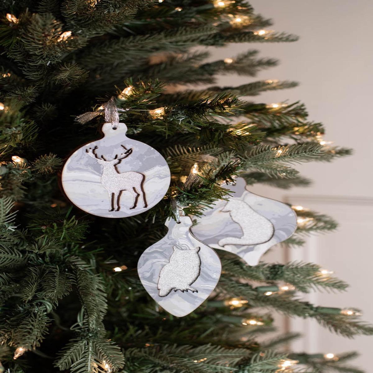 Silver Animal Silhouette Ornament 3 Inch Plywood Christmas Decor