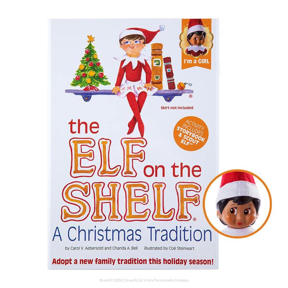 The Elf On The Shelf Girl Dark Tone Brown Eyes Scout Elf Christmas Tradition Storybook Set