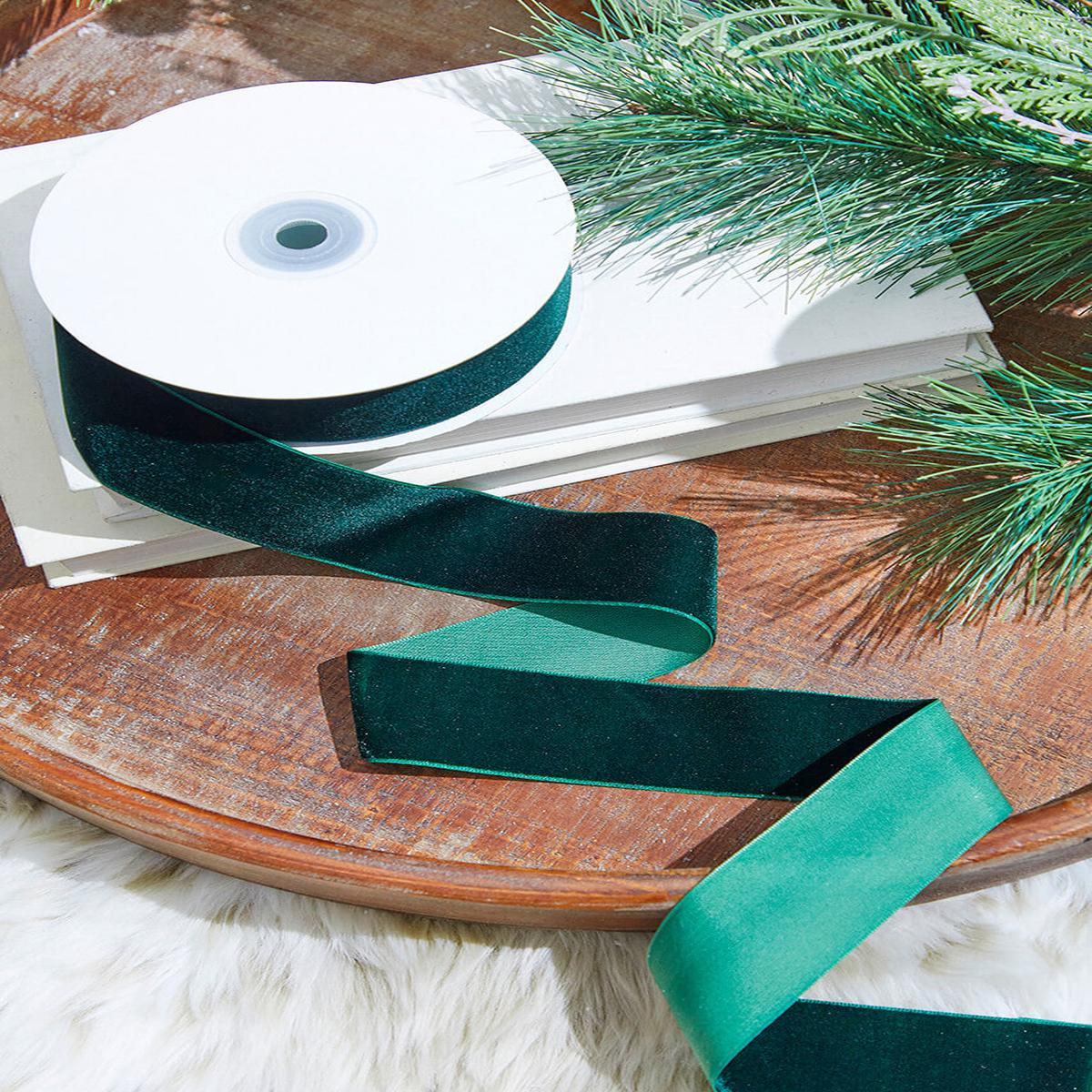 1.5 Inch x 10 Yards Dark Green Unwired Velvet Ribbon