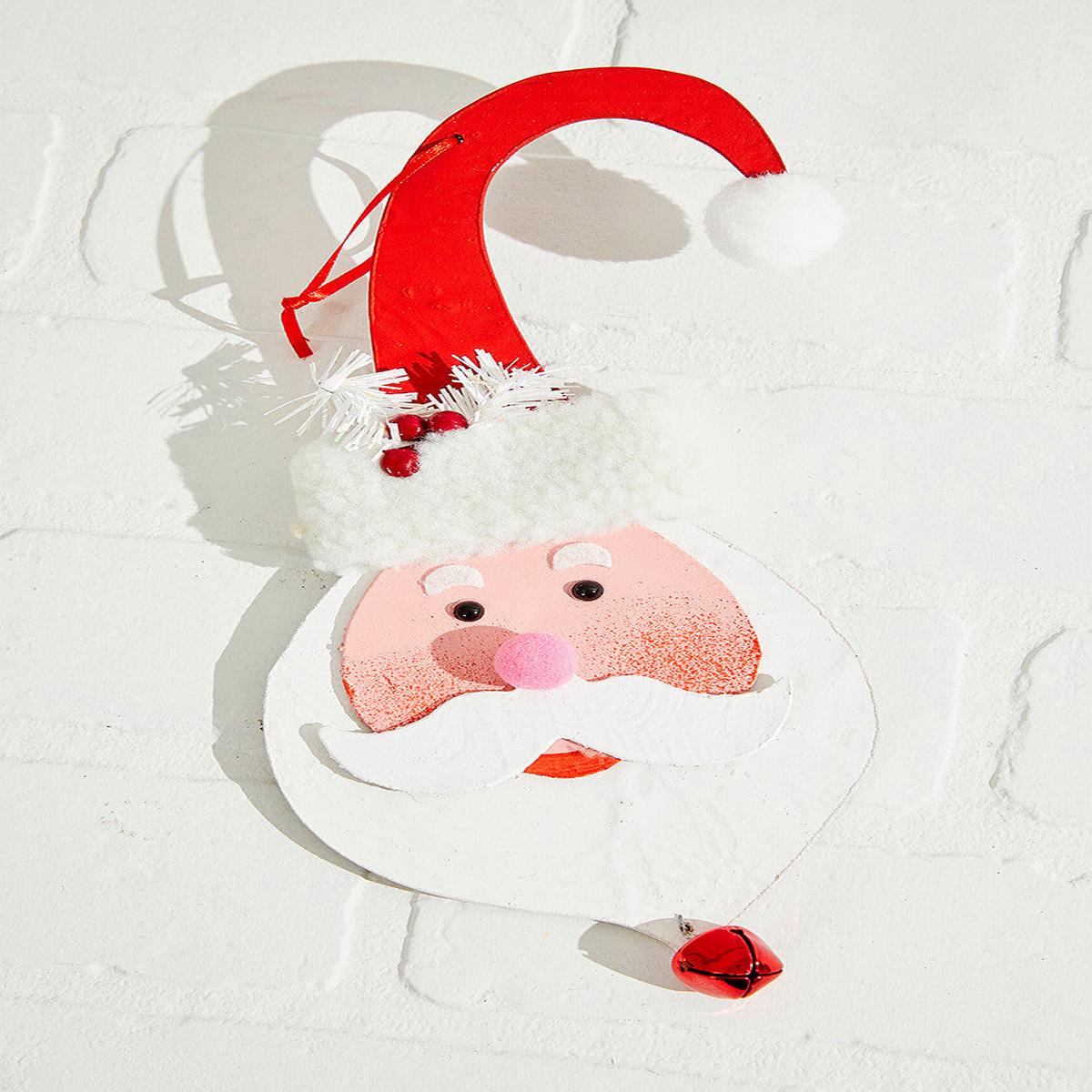 10 Inch Wood Santa With Bell Ornament