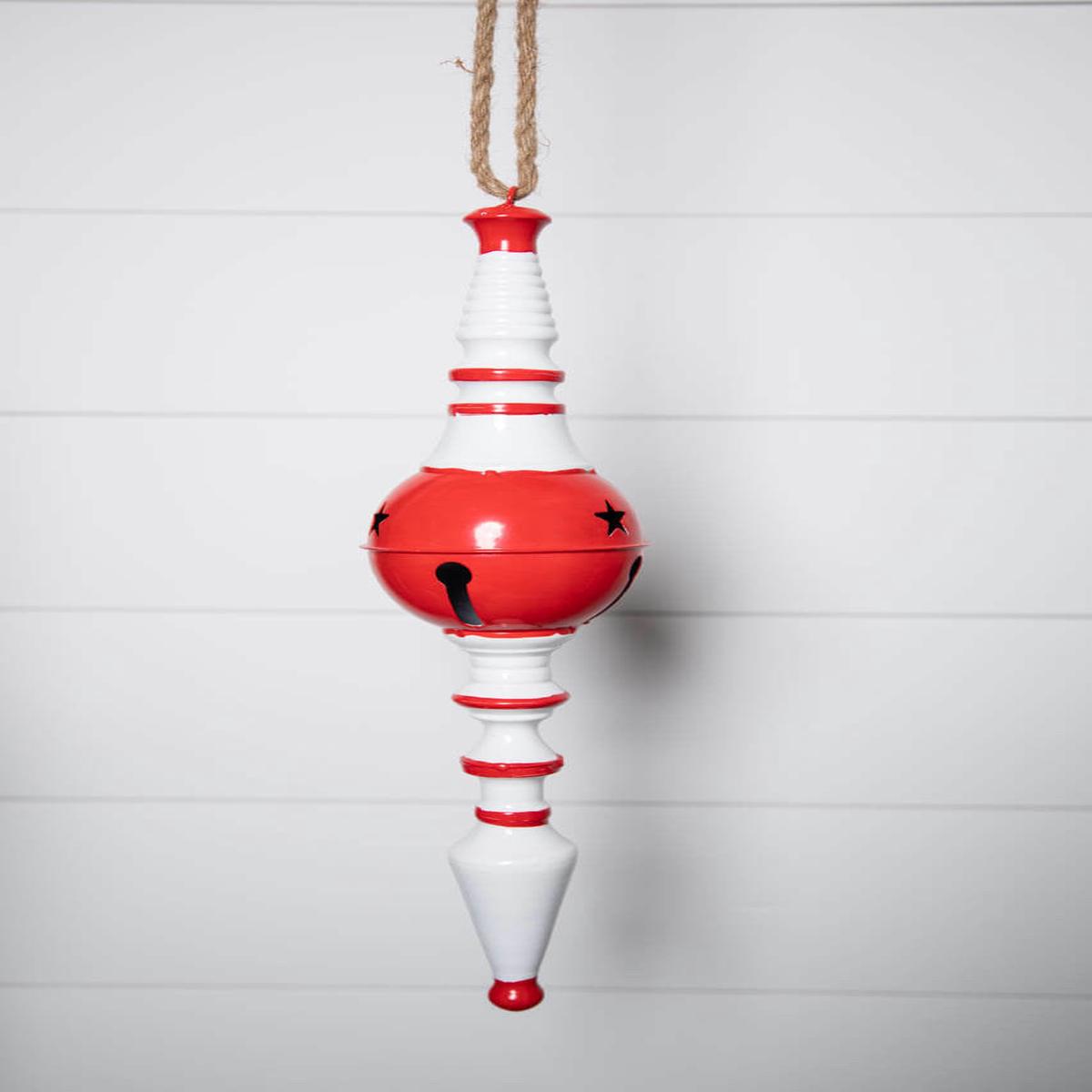 20 Inchi Metal Peppermint Holiday Finial Ornament Vintage Red & White Christmas Dcor