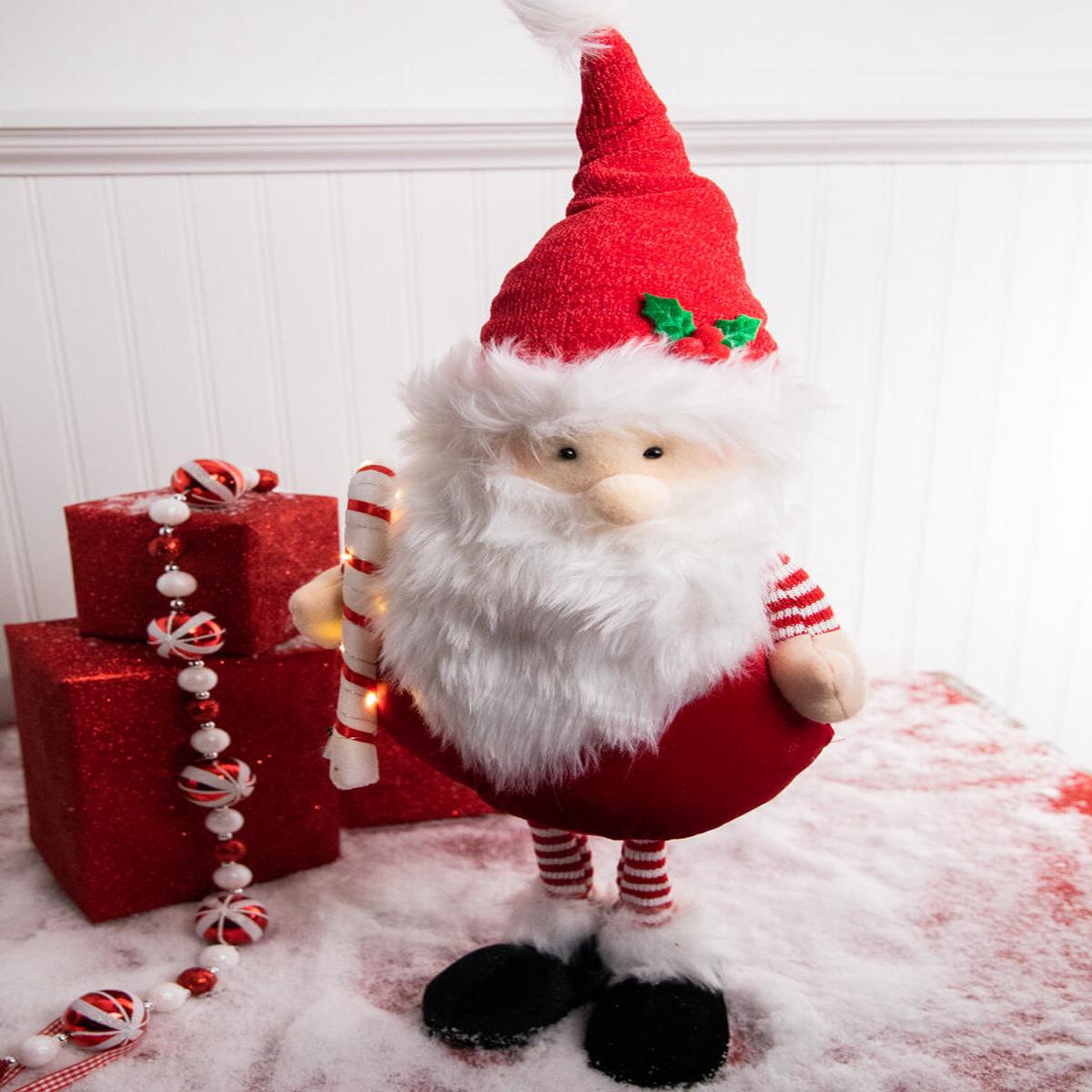 22 Inch Plush Standing Santa Claus Holiday Christmas Decorative Figure Tabletop Shelf Accent Festive Home Decor