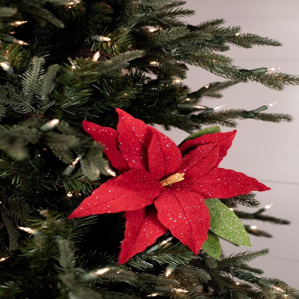 24 Inch x 12.5 Inch Frosted Felt Retro Poinsettia Stem