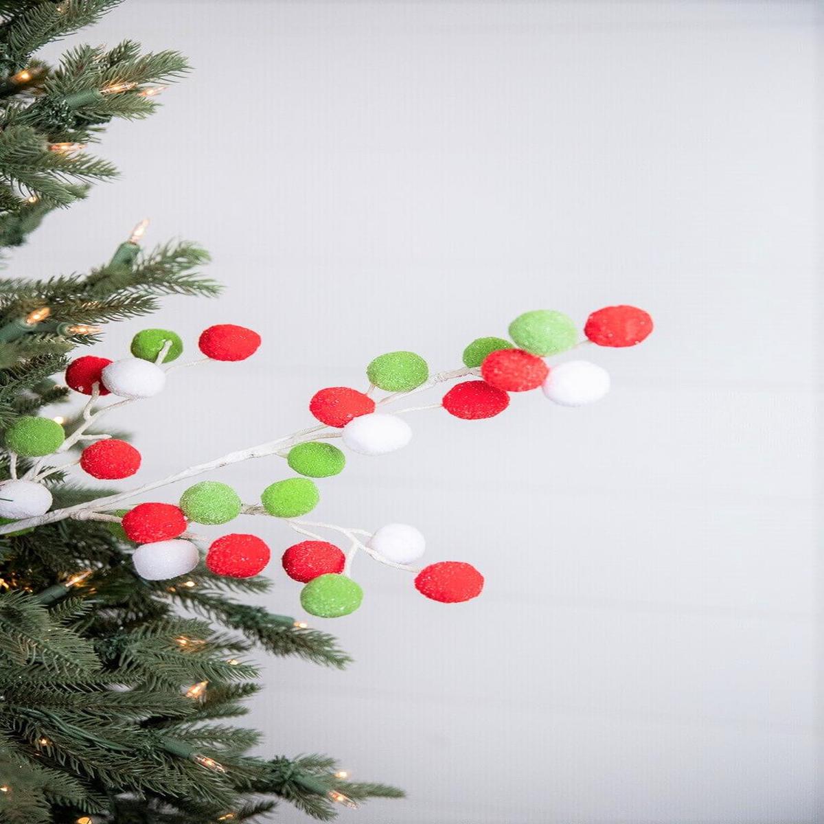 28 Inch Felt Ball Spray  Red, White & Green Festive Texture for North Pole Holiday Dcor