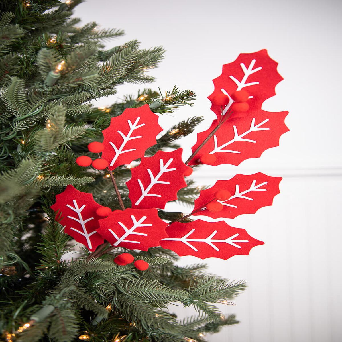 28 Inch Red and White Leaf Spray with Red Berries Christmas Decor