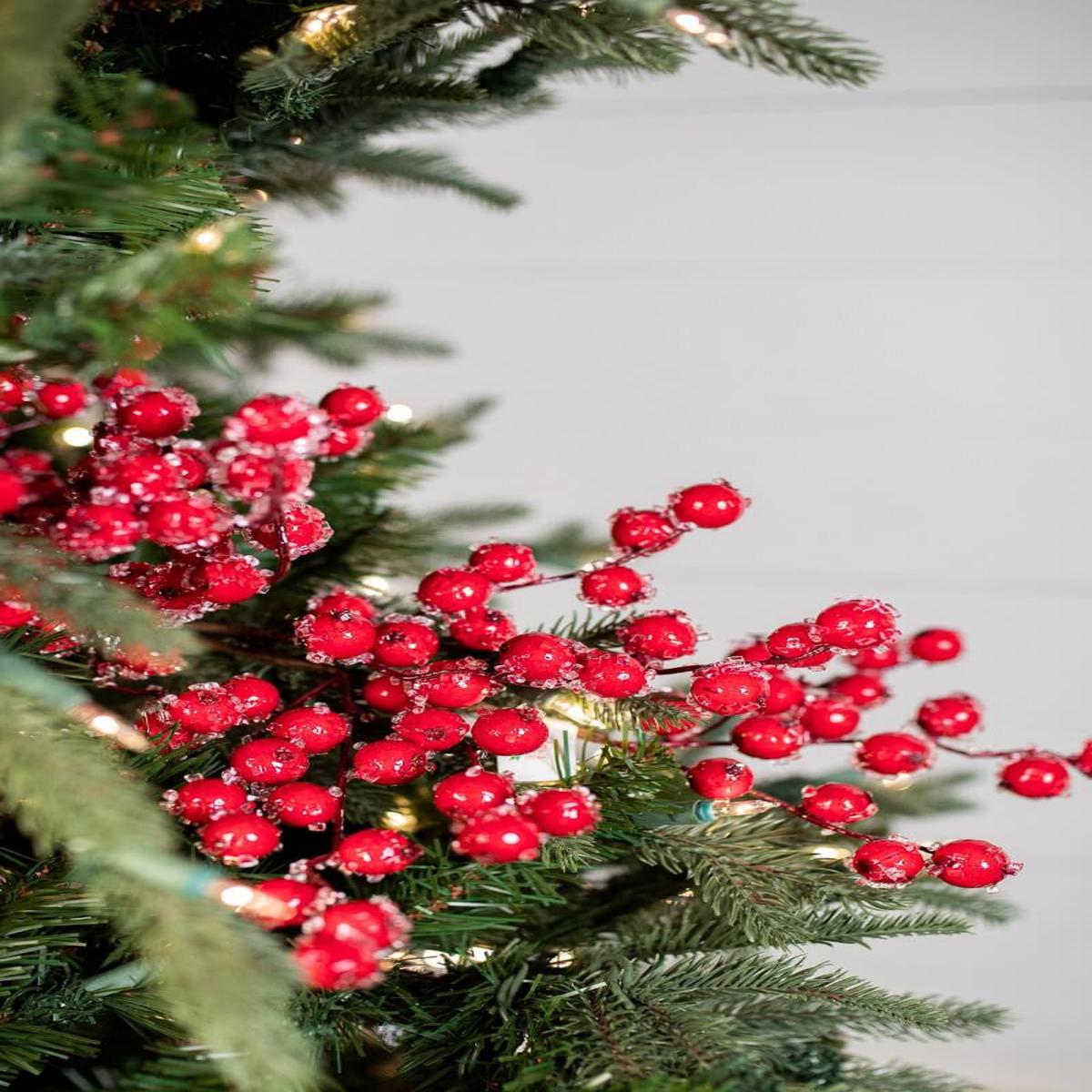 29 Inch Red Iced Crabapple Christmas Spray (Weather Resistant)