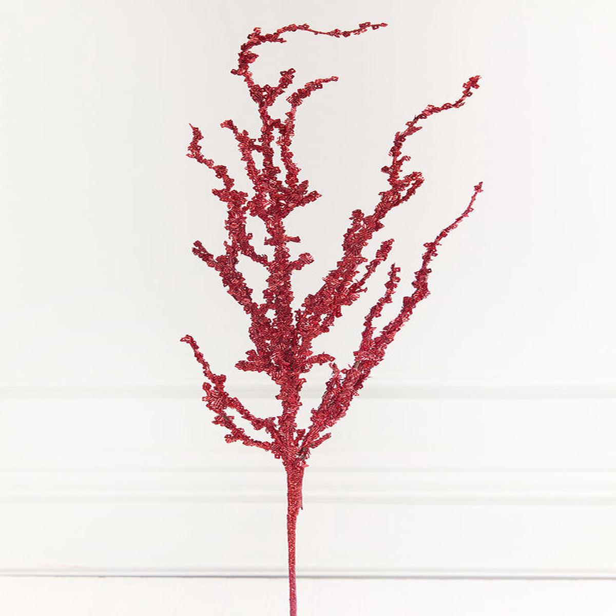 32 Inch Red Iced Sequin Bead Spray  Frosted Ruby Sparkle for Festive Holiday Glam